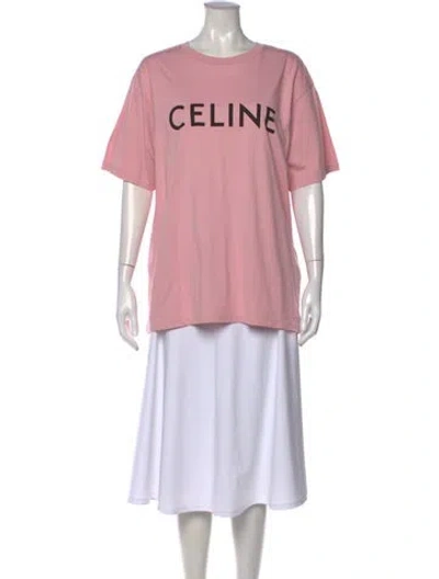 Pre-owned Celine Graphic Print Crew Neck T-shirt In Pink