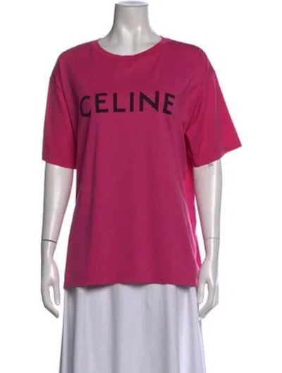 Pre-owned Celine Graphic Print Crew Neck T-shirt In Pink