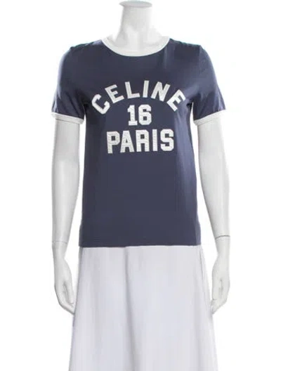 Pre-owned Celine Graphic Print Crew Neck T-shirt W/ Tags In Blue