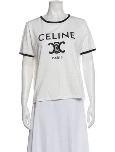 Pre-owned Celine Graphic Print Crew Neck T-shirt In White
