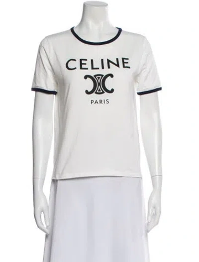 Pre-owned Celine Graphic Print Crew Neck T-shirt In White
