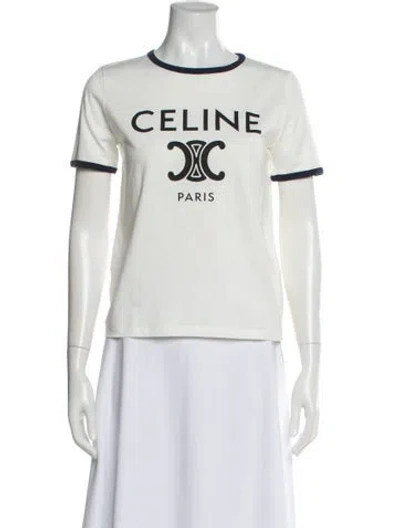 Pre-owned Celine Graphic Print Crew Neck T-shirt In White