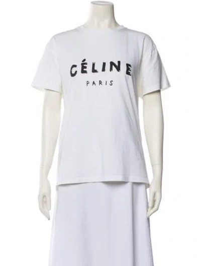Pre-owned Celine Graphic Print Crew Neck T-shirt In White