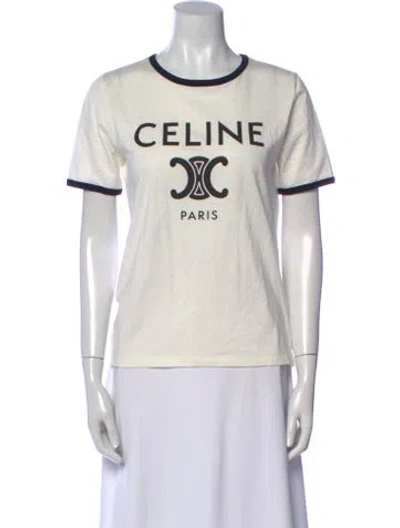 Pre-owned Celine Graphic Print Crew Neck T-shirt In White
