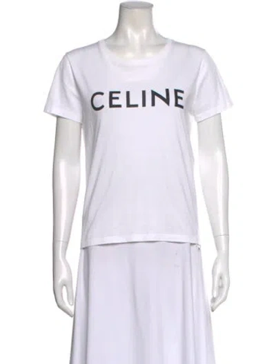 Pre-owned Celine Graphic Print Crew Neck T-shirt In White