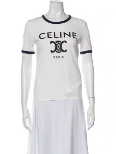 Pre-owned Celine Graphic Print Crew Neck T-shirt In White