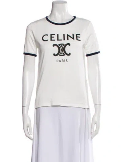 Pre-owned Celine Graphic Print Crew Neck T-shirt In White