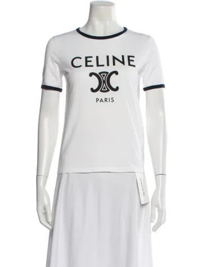 Pre-owned Celine Graphic Print Crew Neck T-shirt In White