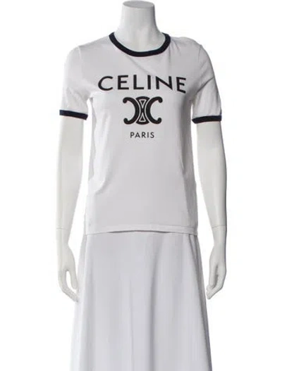 Pre-owned Celine Graphic Print Crew Neck T-shirt In White