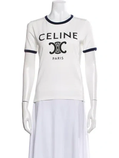 Pre-owned Celine Graphic Print Crew Neck T-shirt In White