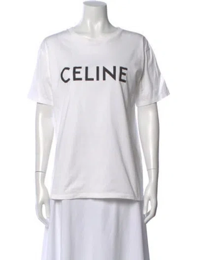 Pre-owned Celine Graphic Print Crew Neck T-shirt In White