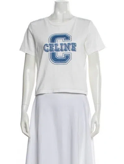 Pre-owned Celine Graphic Print Crew Neck T-shirt In White