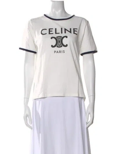 Pre-owned Celine Graphic Print Crew Neck T-shirt In White
