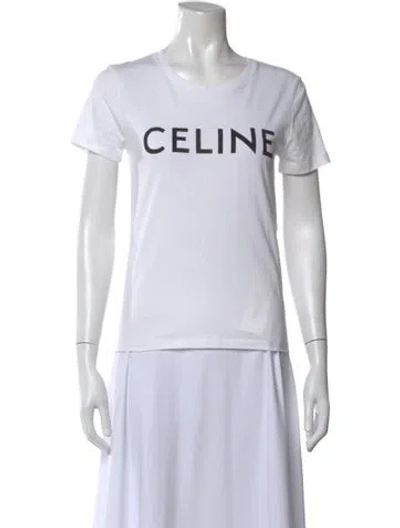 Pre-owned Celine Graphic Print Crew Neck T-shirt In White