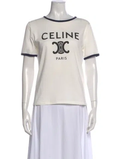 Pre-owned Celine Graphic Print Crew Neck T-shirt In White