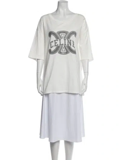 Pre-owned Celine Graphic Print Crew Neck T-shirt In White