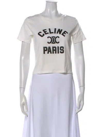 Pre-owned Celine Graphic Print Crew Neck T-shirt In White