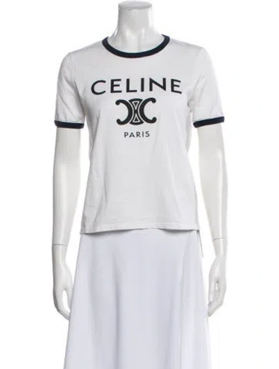 Pre-owned Celine Graphic Print Crew Neck T-shirt In White