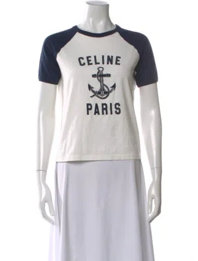 Pre-owned Celine Graphic Print Crew Neck T-shirt In White