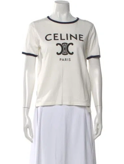 Pre-owned Celine Graphic Print Crew Neck T-shirt In White