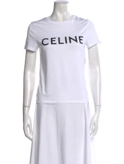 Pre-owned Celine Graphic Print Crew Neck T-shirt In White