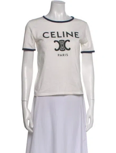 Pre-owned Celine Graphic Print Crew Neck T-shirt In White