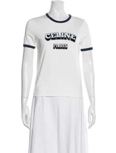 Pre-owned Celine Graphic Print Crew Neck T-shirt In White