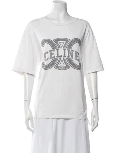 Pre-owned Celine Graphic Print Crew Neck T-shirt In White