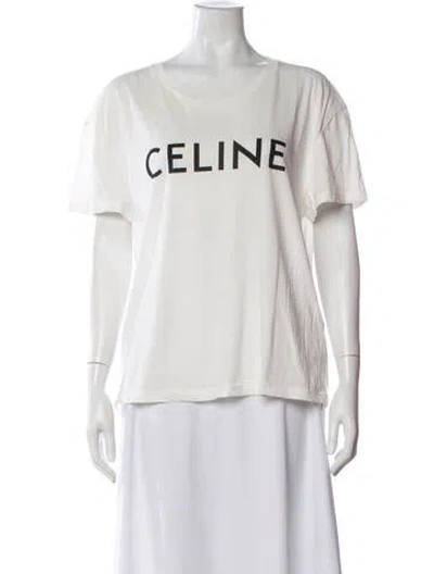 Pre-owned Celine Graphic Print Crew Neck T-shirt In White