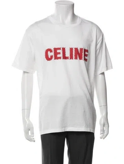 Pre-owned Celine Graphic Print Crew Neck T-shirt In White