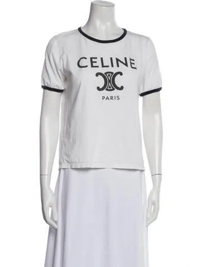 Pre-owned Celine Graphic Print Crew Neck T-shirt In White