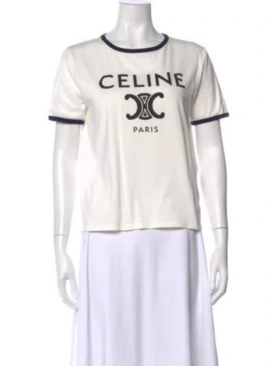 Pre-owned Celine Graphic Print Crew Neck T-shirt In White