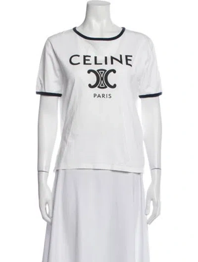 Pre-owned Celine Graphic Print Crew Neck T-shirt In White