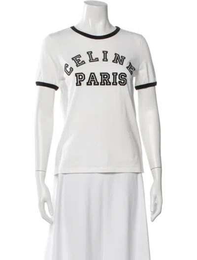 Pre-owned Celine Graphic Print Crew Neck T-shirt In White