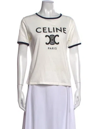 Pre-owned Celine Graphic Print Crew Neck T-shirt In White