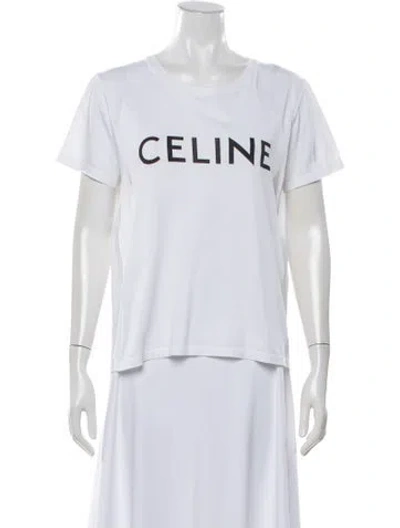 Pre-owned Celine Graphic Print Crew Neck T-shirt In White