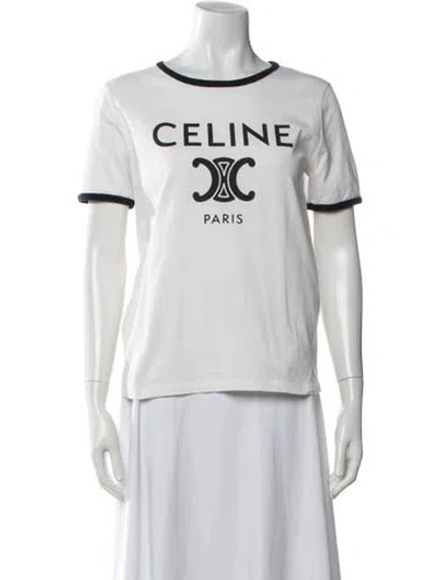 Pre-owned Celine Graphic Print Crew Neck T-shirt In White