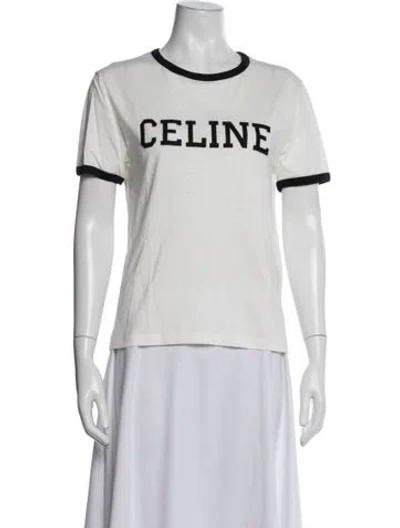 Pre-owned Celine Graphic Print Crew Neck T-shirt In White