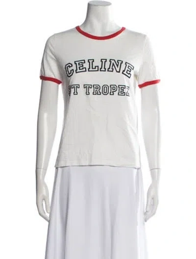 Pre-owned Celine Graphic Print Crew Neck T-shirt In White