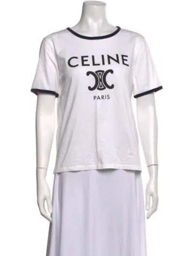 Pre-owned Celine Graphic Print Crew Neck T-shirt In White