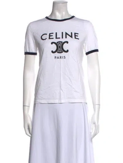 Pre-owned Celine Graphic Print Crew Neck T-shirt In White