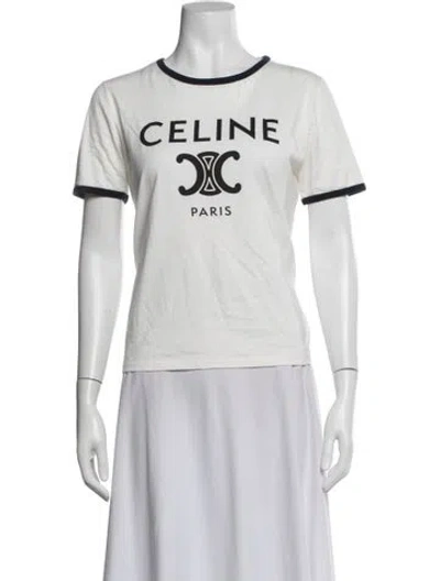 Pre-owned Celine Graphic Print Crew Neck T-shirt In White