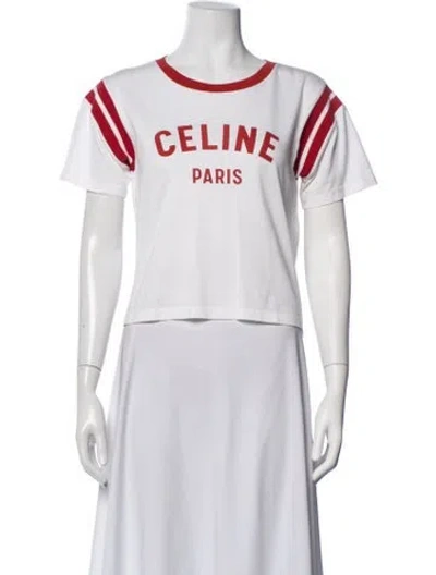 Pre-owned Celine Graphic Print Crew Neck T-shirt In White