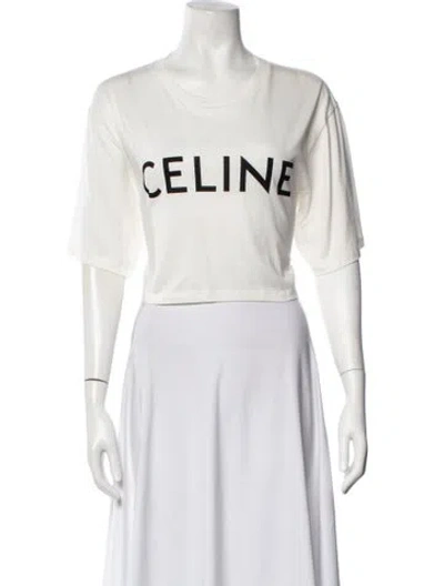 Pre-owned Celine Graphic Print Crew Neck T-shirt In White
