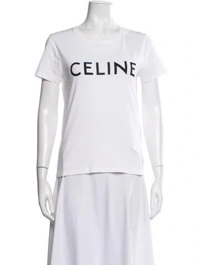 Pre-owned Celine Graphic Print Crew Neck T-shirt In White