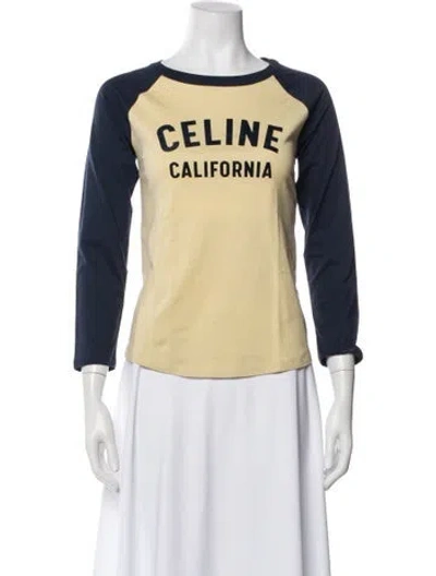 Pre-owned Celine Graphic Print Crew Neck T-shirt In Yellow