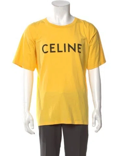 Pre-owned Celine Graphic Print Crew Neck T-shirt In Yellow