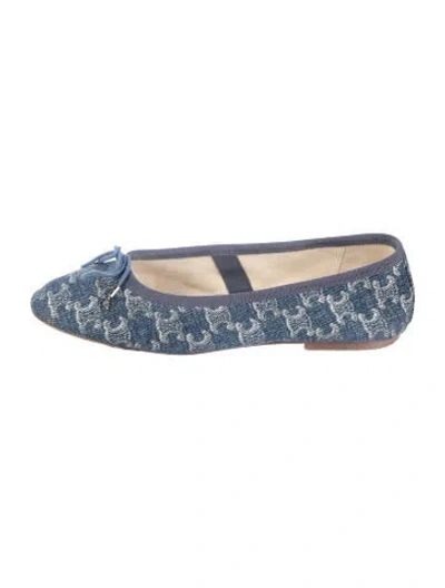 Pre-owned Celine Graphic Print Grosgrain Trim Ballet Flats In Blue