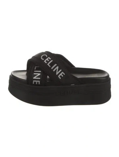 Pre-owned Celine Graphic Print Mesh Accents Slides In Black