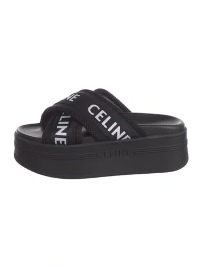 Pre-owned Celine Graphic Print Mesh Accents Slides In Black
